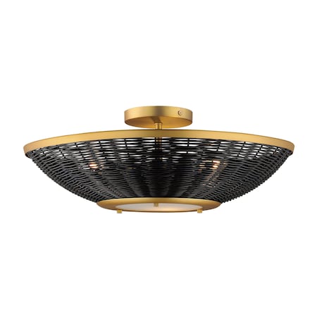 Maxim Lighting Rattan 20'' Wall Sconce/Semi Flush Mount, Natural Aged Brass 14460BRNAB